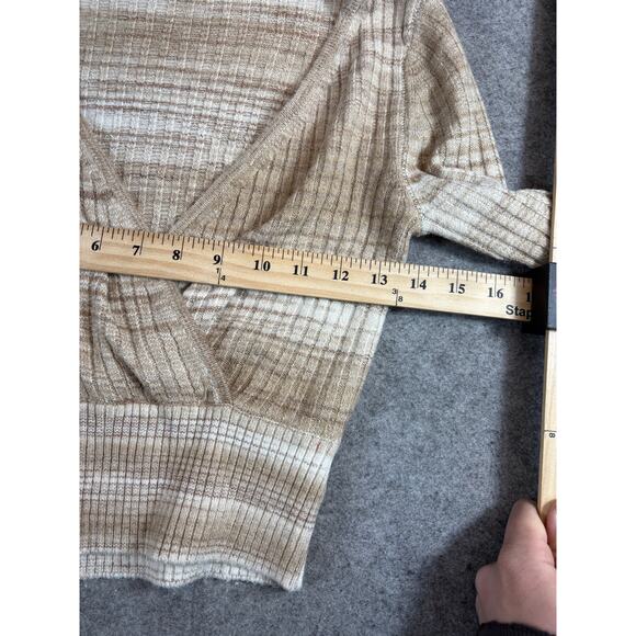 American Eagle Faux Wrap Sweater Womens XS Beige Ribbed Knit Cropped Vneck Y2K - Picture 2 of 4